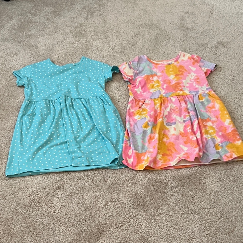 Cat & Jack Blue Polka Dot and Multicolor Tie-Dye Dresses